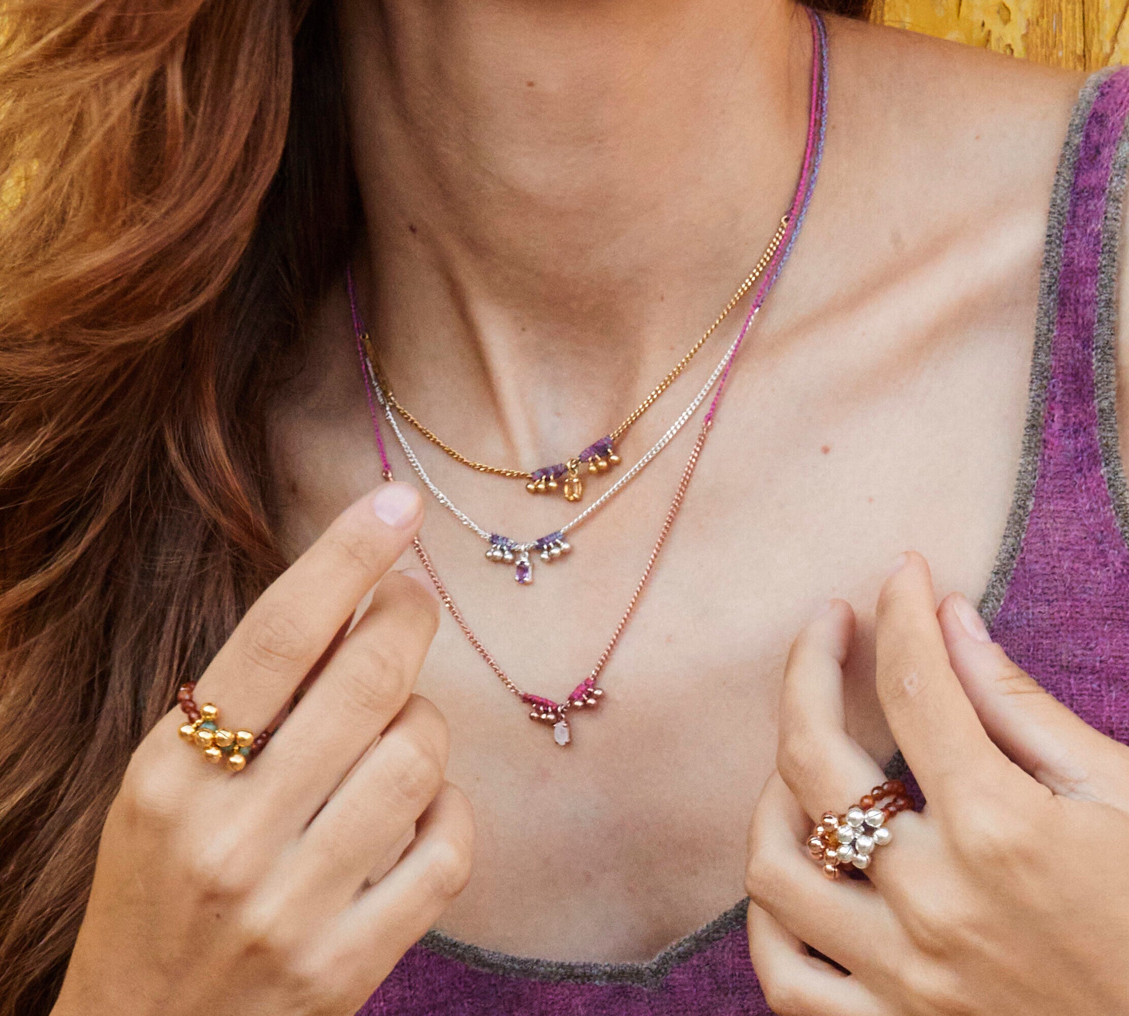 Amethyst Kette mit echtem Edelstein und längenverstellbarem Verschluss. 