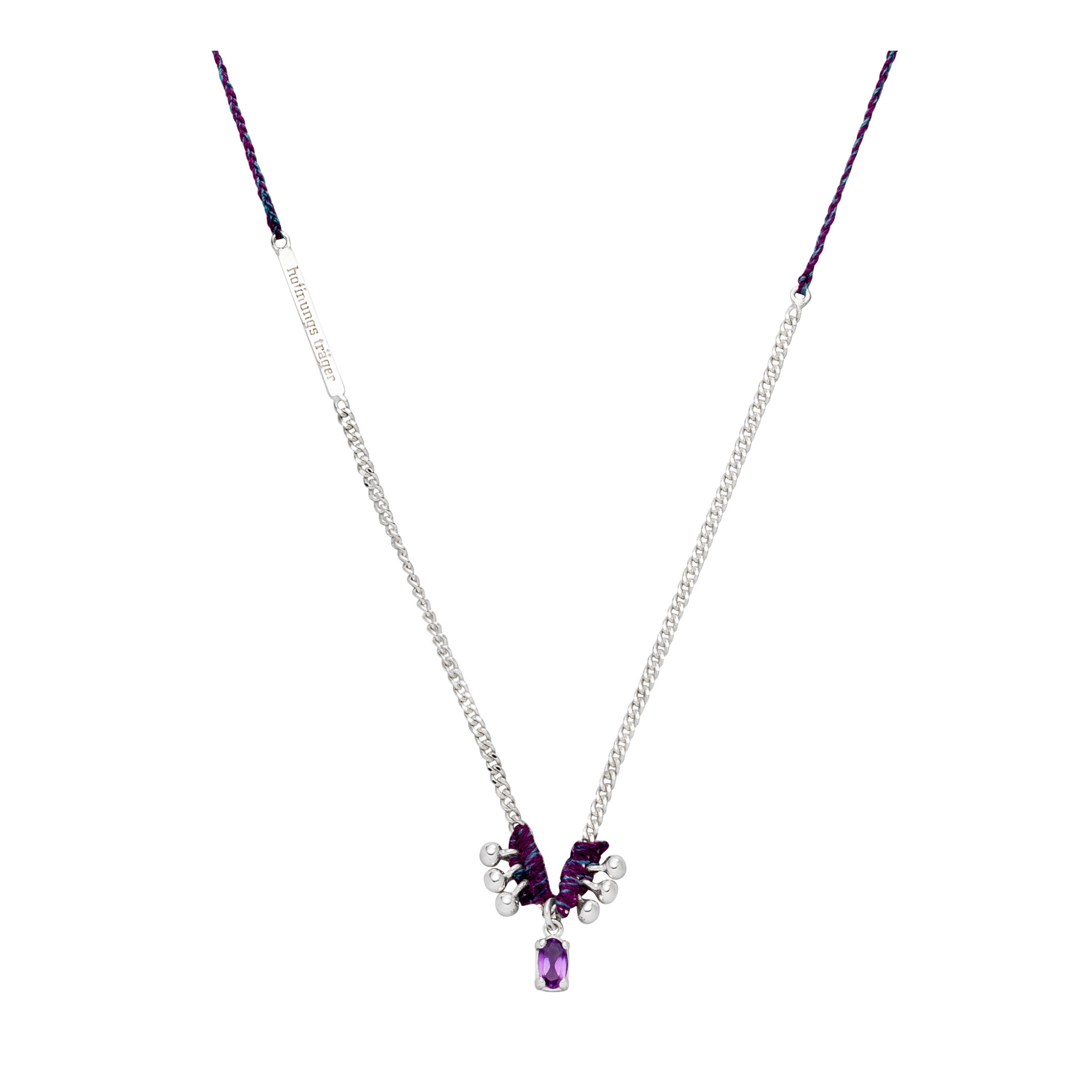 Amethyst Kette im Boho Look aus Sterlingsilber.