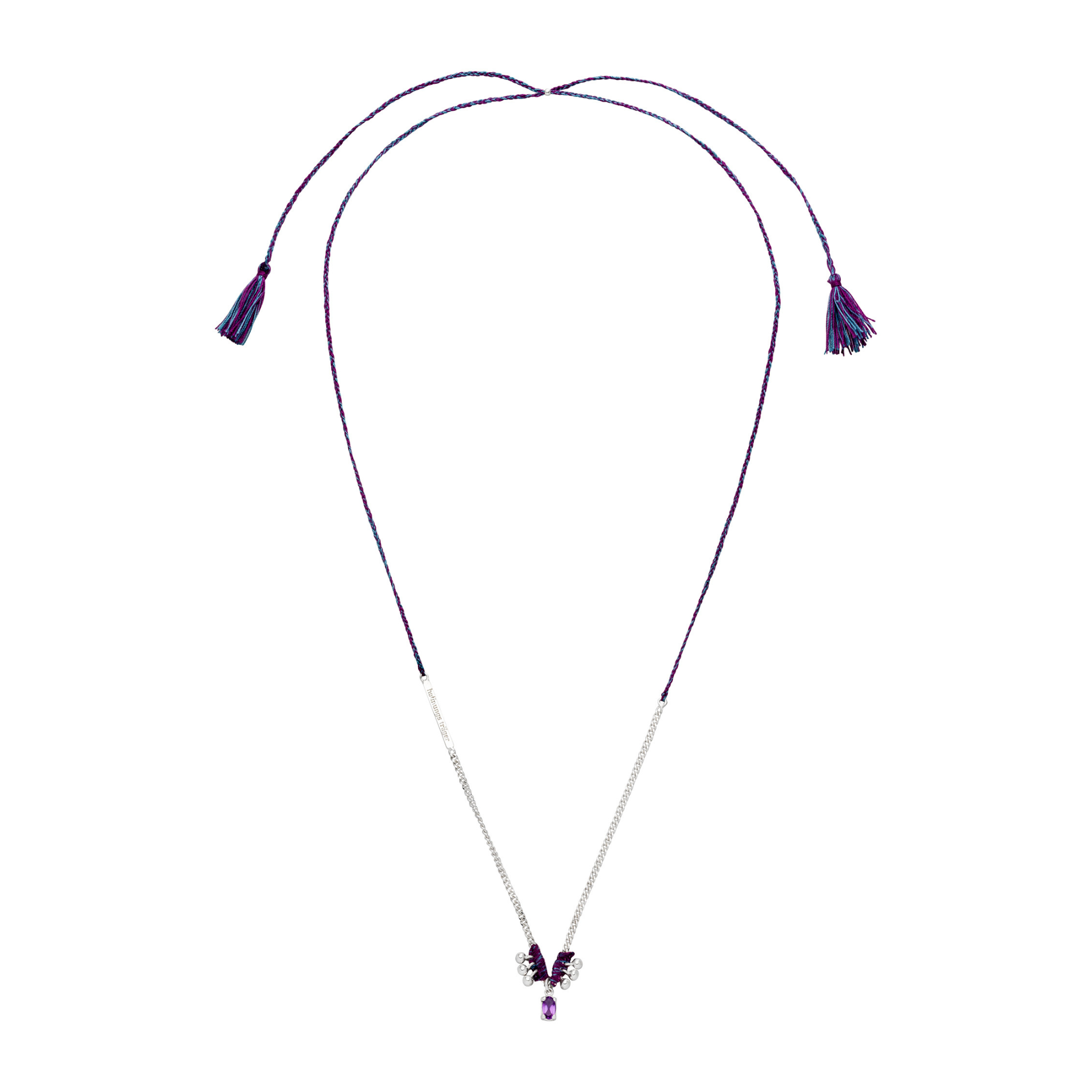 Amethyst Kette mit 925 Silber Details und längenverstellbar.