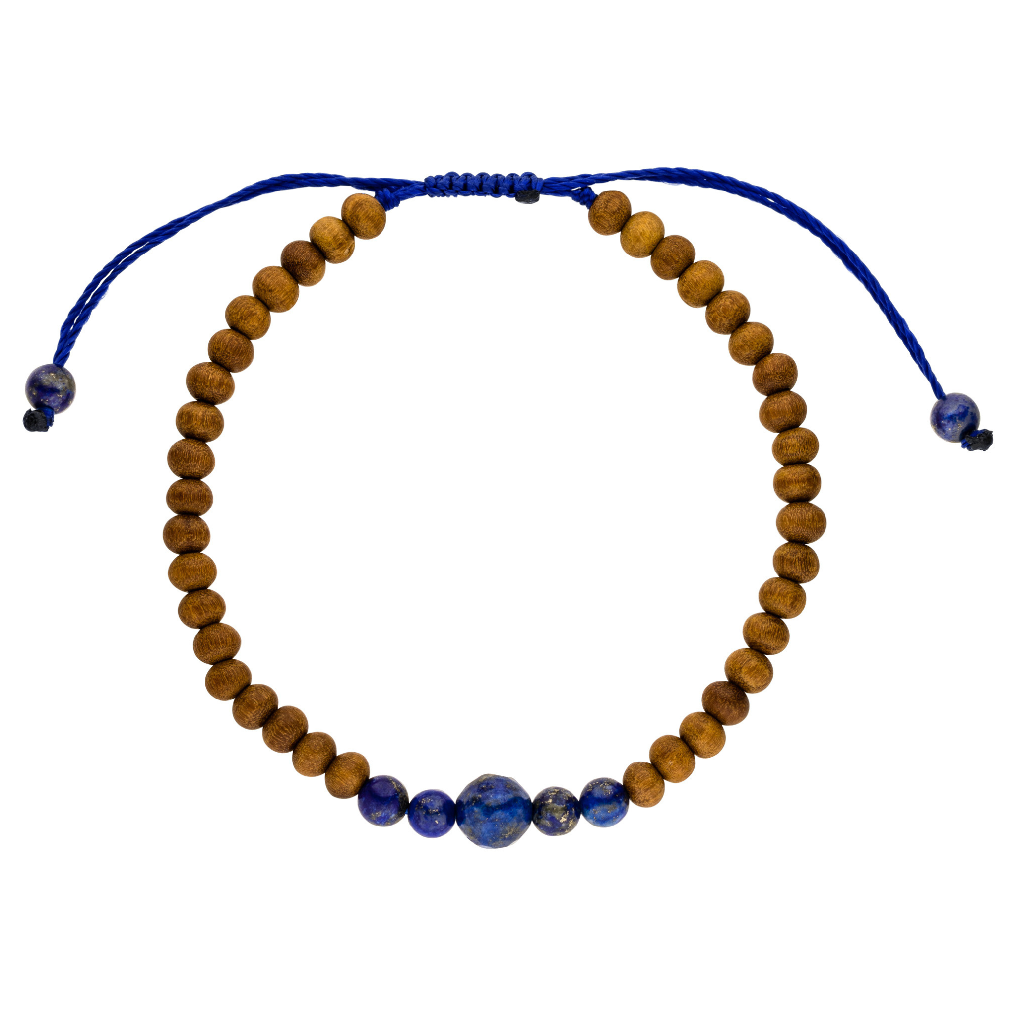 Chakra Armband Sitrnchakra mit blauen Lapislazuli Steinen und beruhigenden Sandelholz Perlen. Einheitsgröße. 