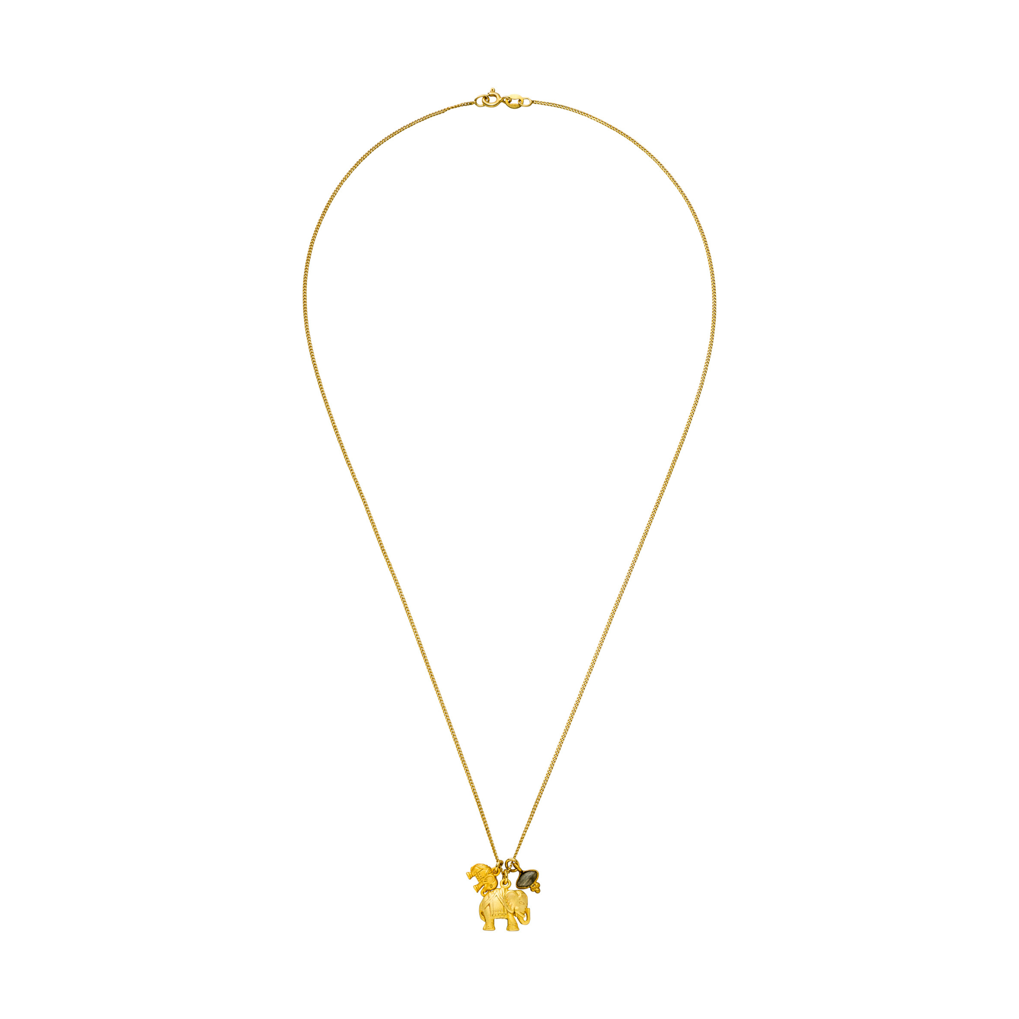 Elefanten Kette „Deep Connection“ aus Silber vergoldet mit geschliffener Labradorit. Symbol für Verbundenheit, Schutz und inneren Frieden. Länge 50 oder 60 cm.