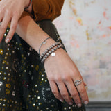 Wrap bracelet wooden beads "Yin Yang" silver