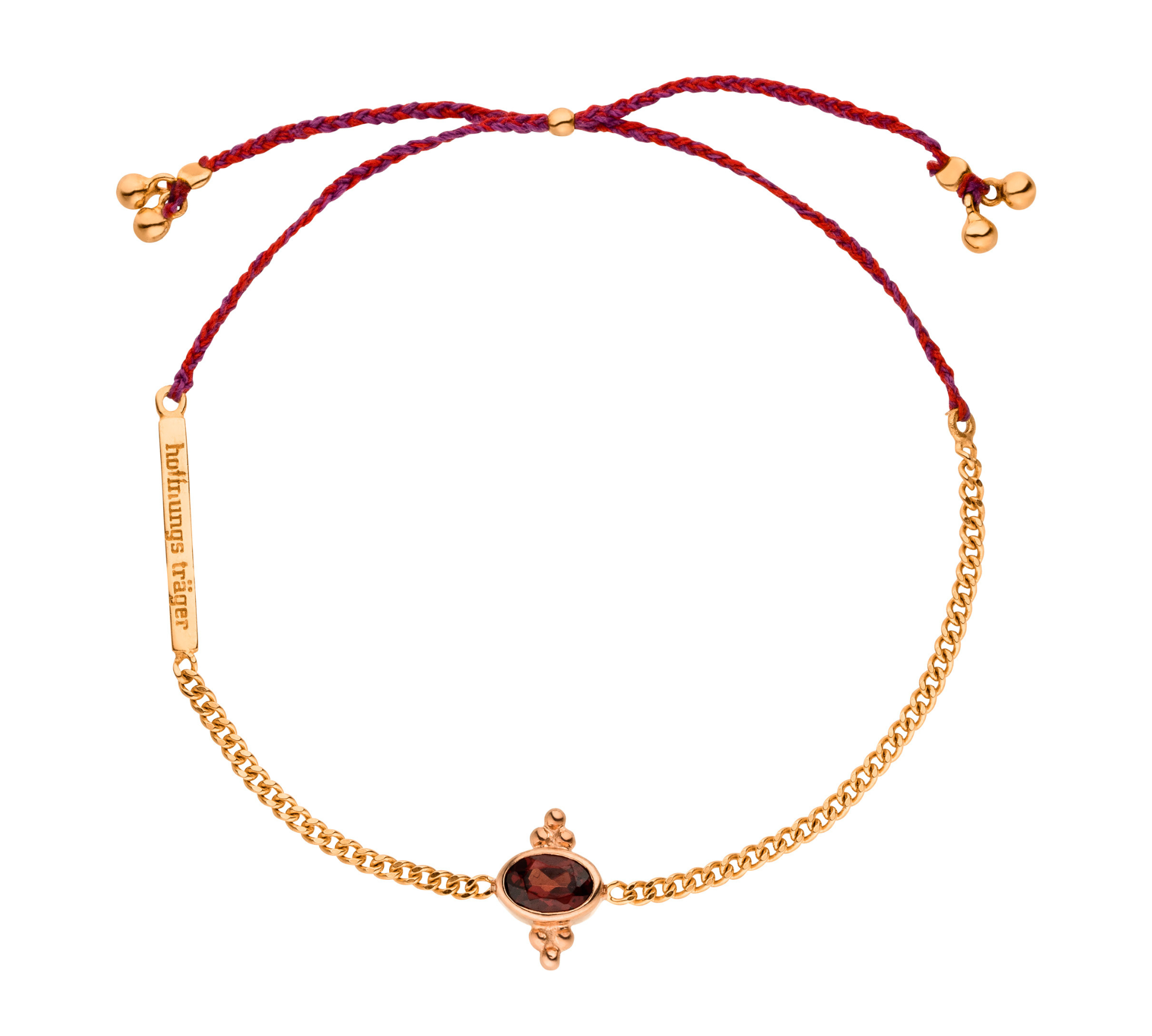 Granat Edelstein Armband mit rotem Band und 925 Silber rosévergoldet. 