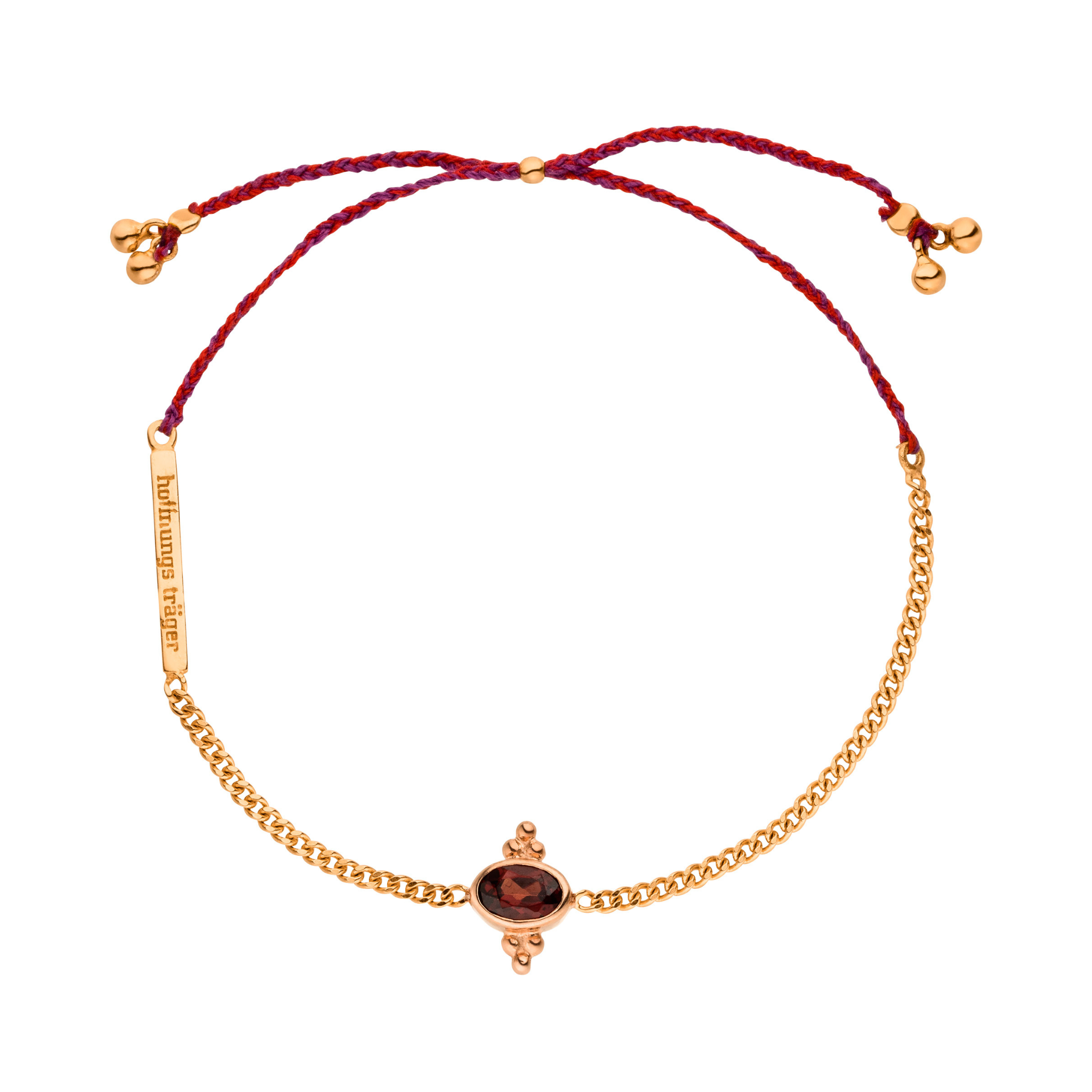 Granat Edelstein Armband mit rotem Band und 925 Silber rosévergoldet. 