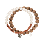 Armbandset aus Bergkristall, Achat und Vintage-Holz: Licht, Tiefe und Erdung im Einklang. Mit Sonne-Mond-Symbol für Balance, Intuition und innere Stärke.