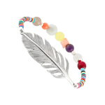 Feder Armband Silber mit recycelten Plastik Perlen und bunten echten Edelsteinen,