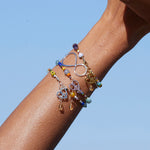 Buntes Edelstein Armband mit Citrin, Sterlingsilber, und Vintage Glasperlen aus Ghana. Schmuck für Freiheit, Freude und positive Energie.