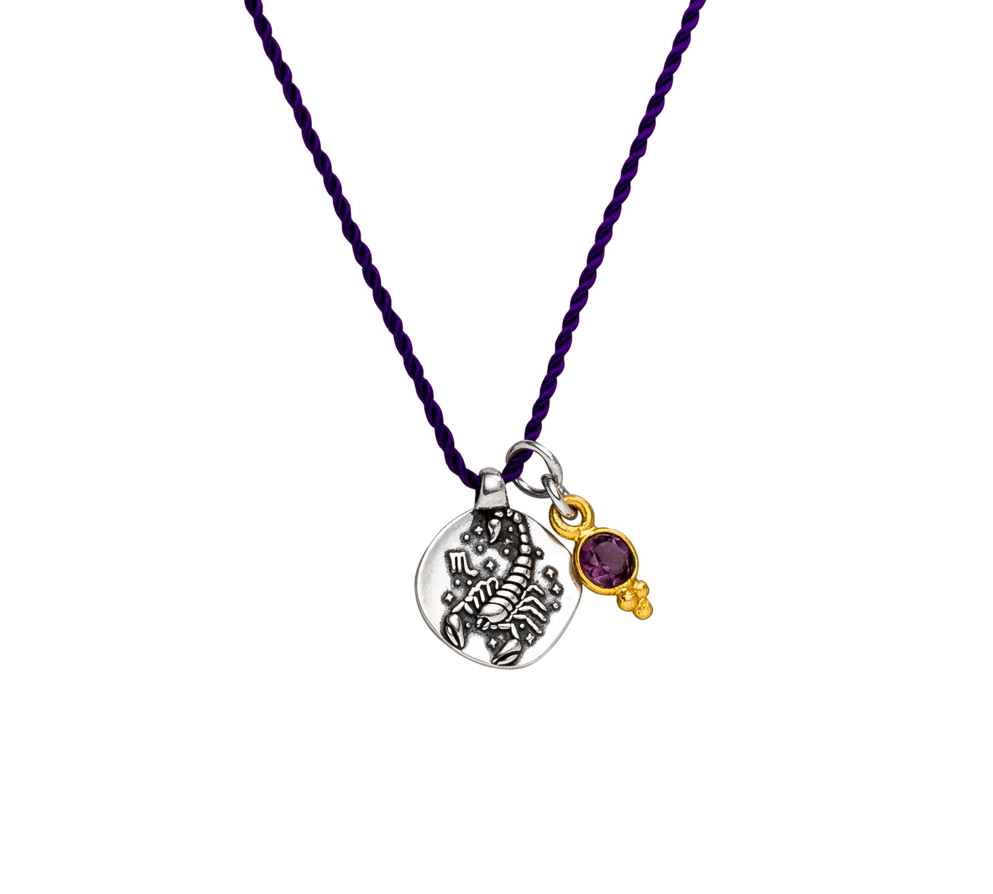 Sternzeichen Kette Skorpion mit Amethyst aus Silber oder vergoldetem Sterlingsilber. Symbol für Intuition, Transformation und innere Stärke.
