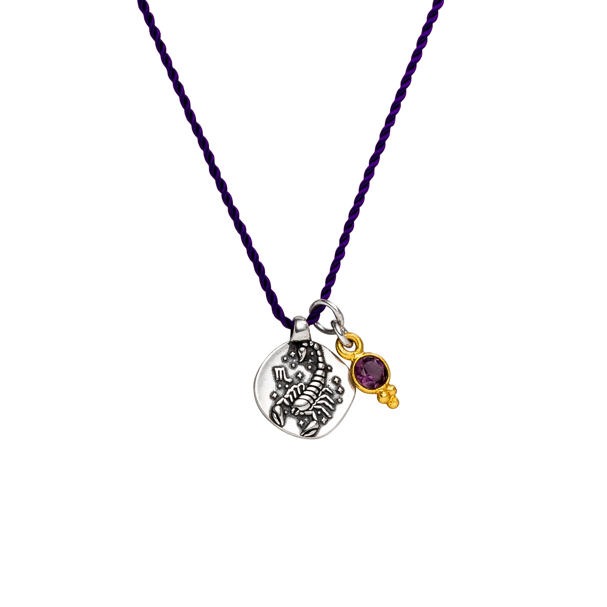 Sternzeichen Kette Skorpion mit Amethyst aus Silber oder vergoldetem Sterlingsilber. Symbol für Intuition, Transformation und innere Stärke.