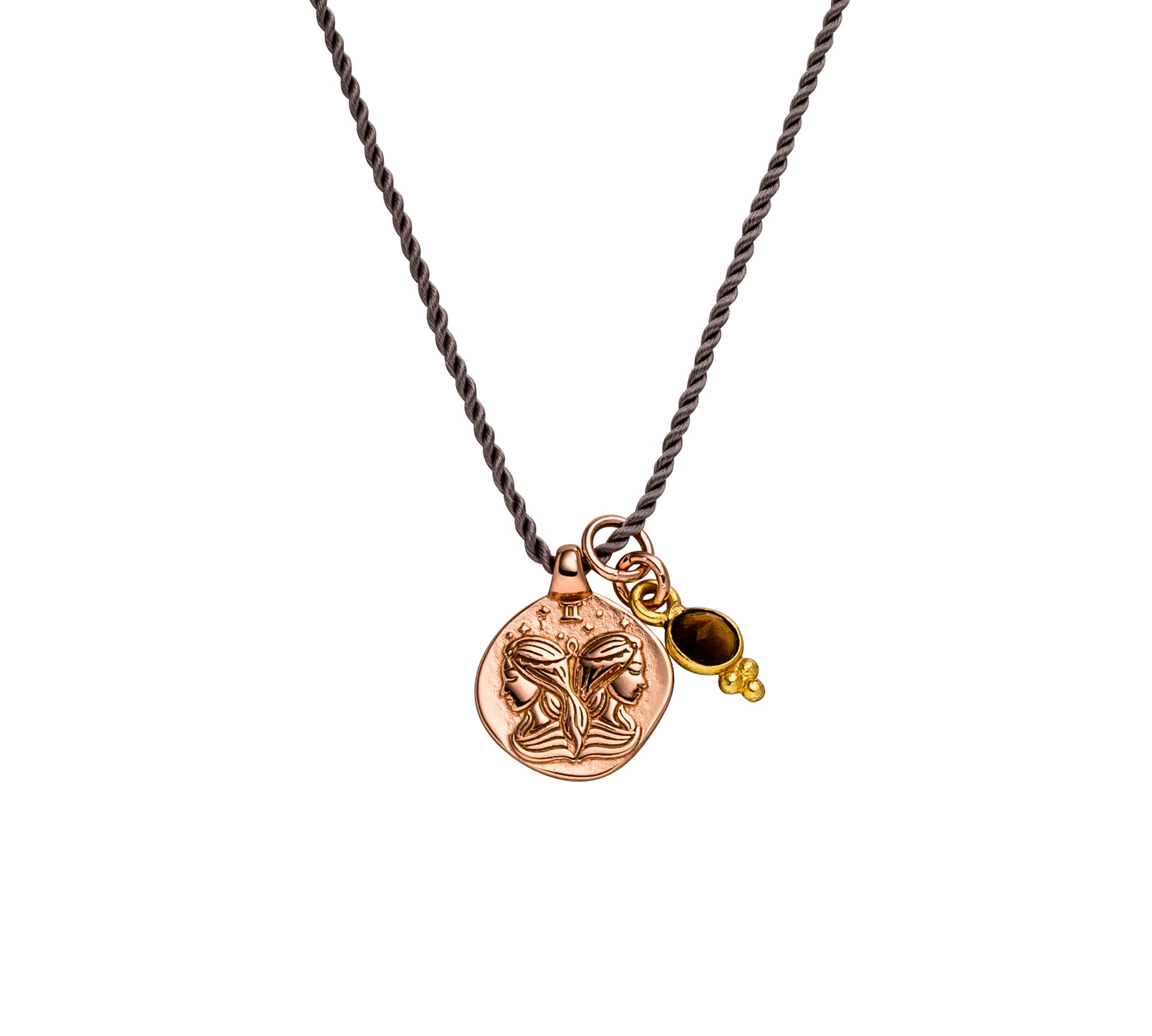 Sternzeichen Kette Zwilling mit Tigerauge aus 925er Silber oder vergoldetem Silber. Symbol für Freiheit, Kreativität, Klarheit und innere Stärke.