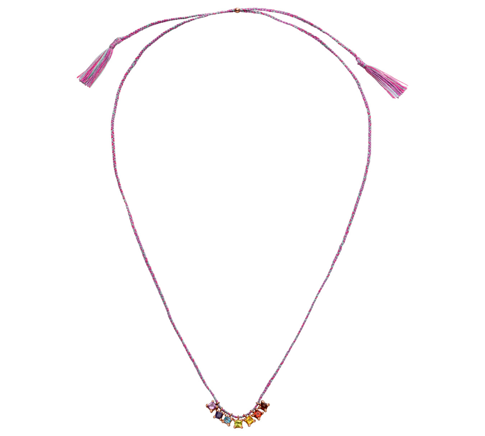 Chakra Edelsteinkette mit 7 Edelsteinen an einer Schnur.