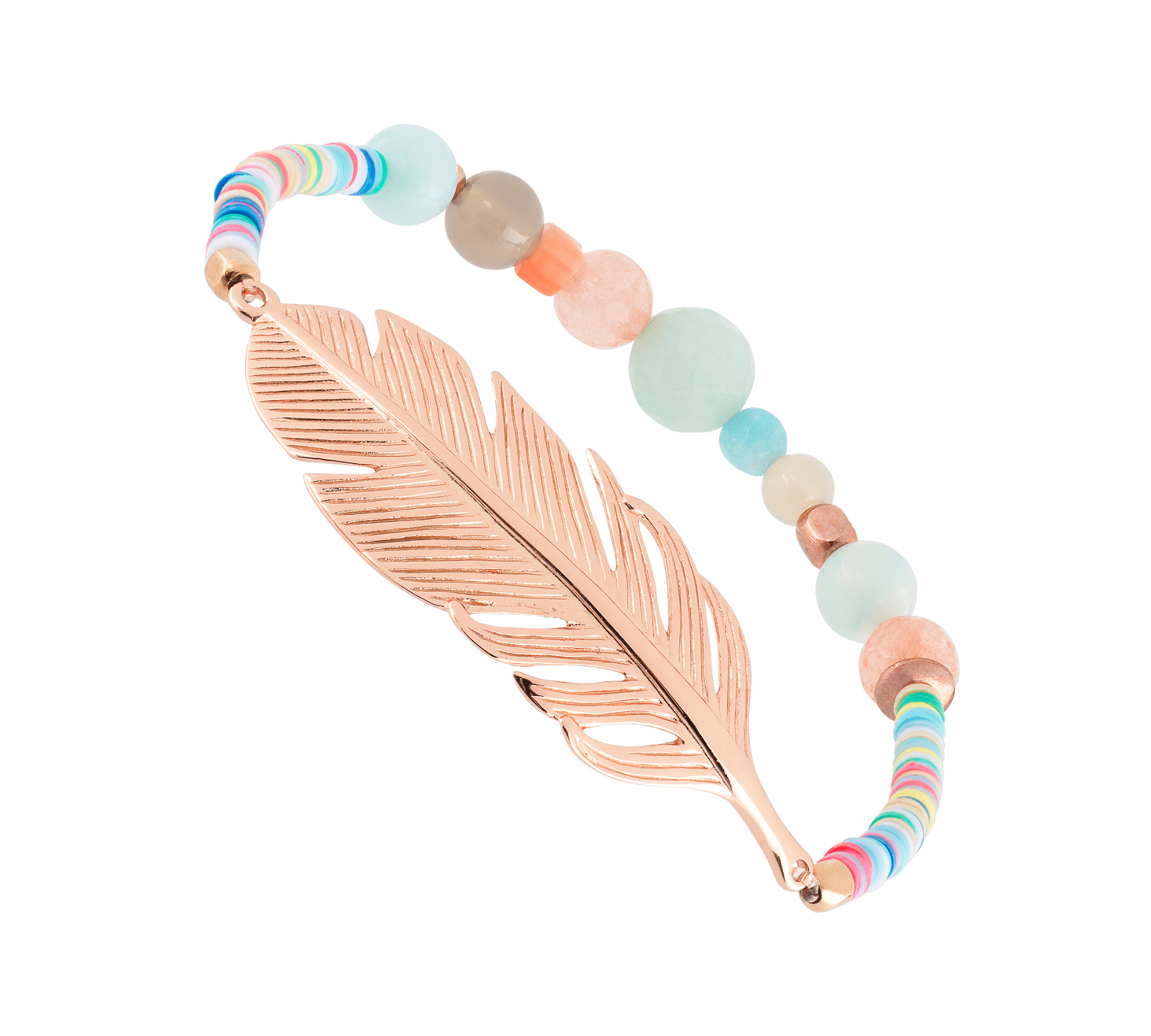 Armband Feder Rosevergoldet mit bunten Perlen