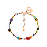 Buntes Edelstein Armband mit Citrin, Rosé vergoldetes Sterlingsilber, und Vintage Glasperlen aus Ghana. Schmuck für Freiheit, Freude und positive Energie.