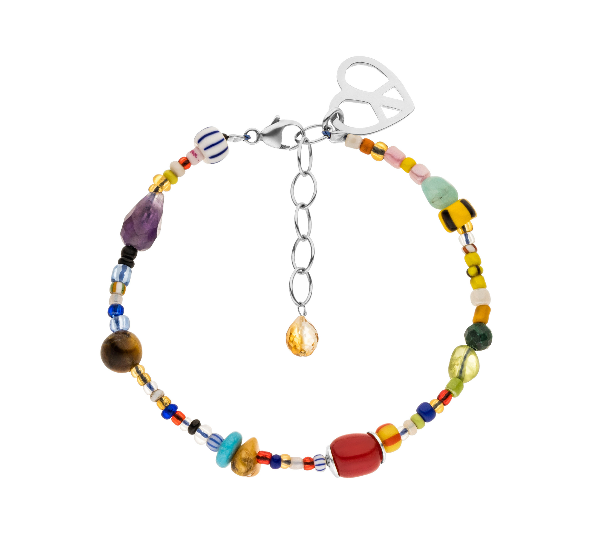Farbenfrohes Hippie-Armband mit Citrin, Edelsteinen und Vintage Perlen. Für Freiheit, Lebensfreude, Selbstvertrauen und echte Woodstock-Vibes.