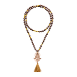 Citrin-Mala mit rosévergoldetem Ganesha-Anhänger – für mehr Stärke, Klarheit und Erdung im Alltag. Handgefertigt & bedeutungsvoll.