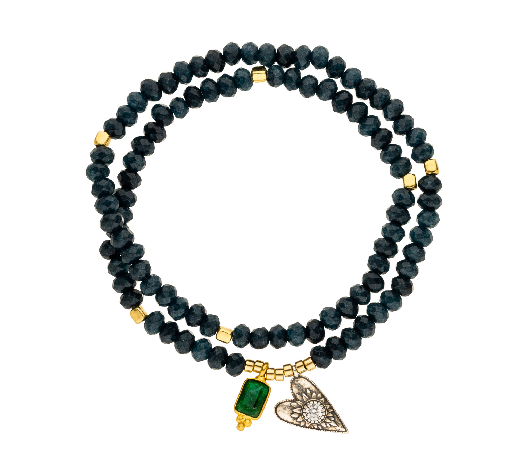 Doppelreihiges Stretcharmband „Open Heart & Smaragd“ mit Achat, Kristall & Smaragd. Für Herzensenergie, sanfte Transformation und innere Balance.
