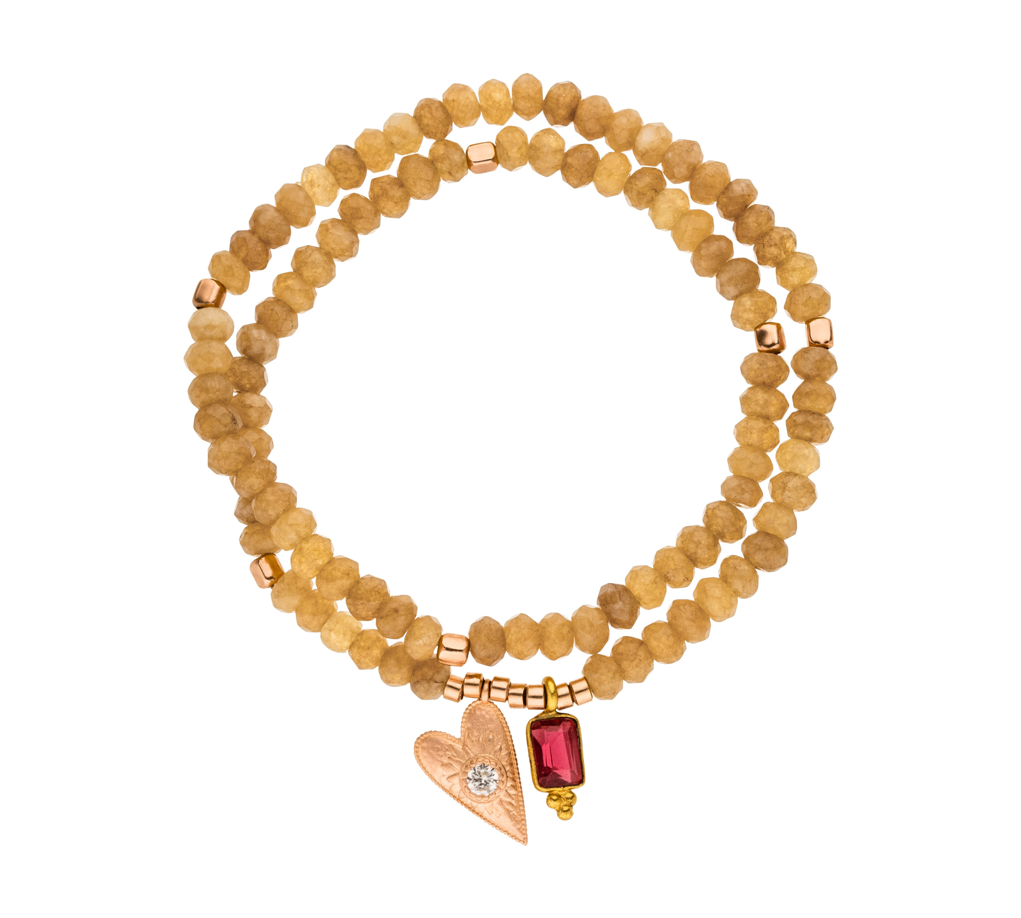 Doppelreihiges Armband „Open heart“ mit Achat, Kristall & pinker Rubin. Für Herzensenergie, sanfte Transformation und Leidenschaft.
