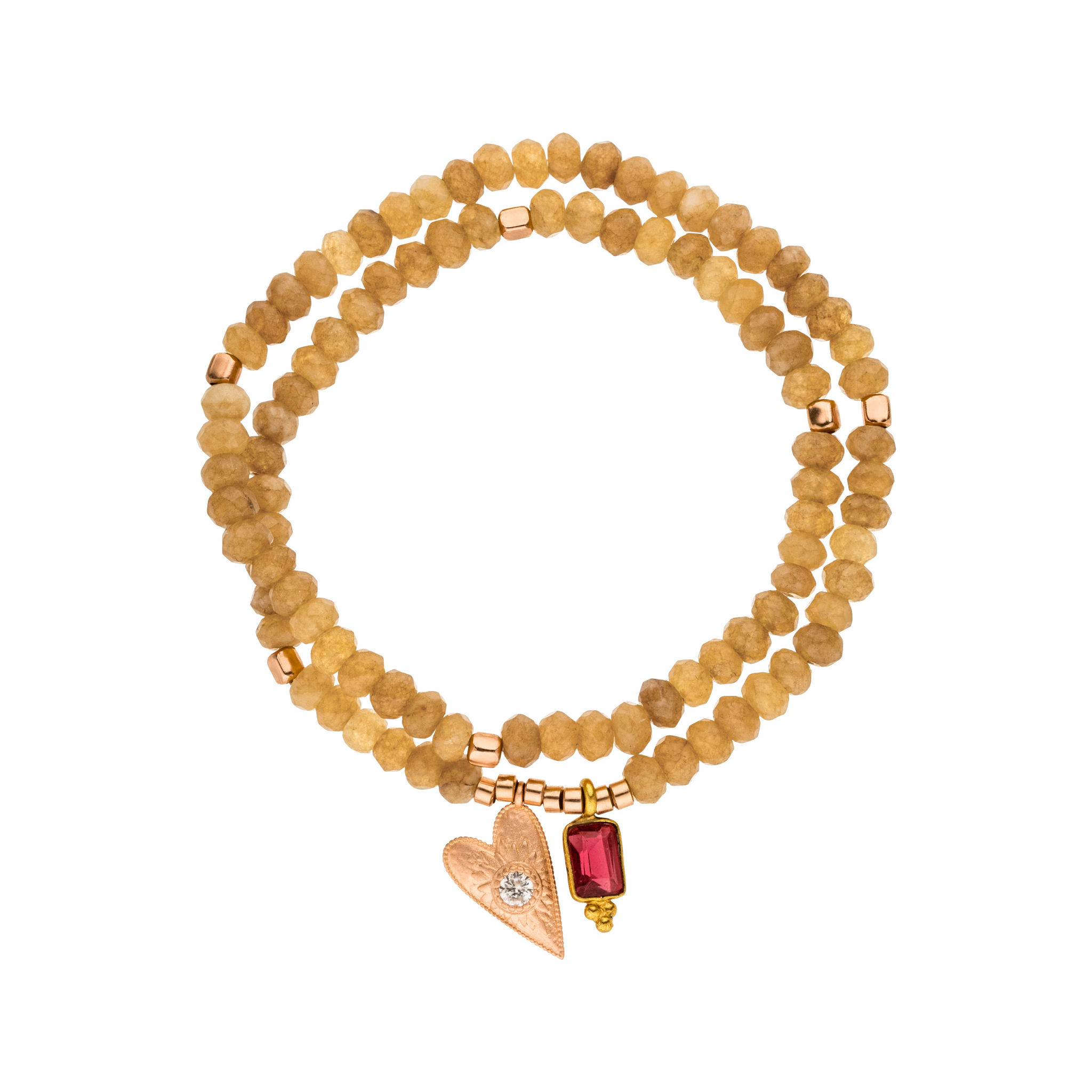 Doppelreihiges Armband „Open heart“ mit Achat, Kristall & pinker Rubin. Für Herzensenergie, sanfte Transformation und Leidenschaft.
