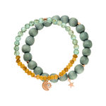 Handmala Set aus Achat, Apatit und Holzperlen. Sonne-Mond-Anhänger für Balance, Stärke und Ruhe. Ein spirituelles Duo für Erdung, Intuition und Leichtigkeit.