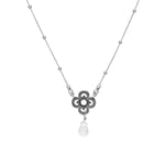 Sterlingsilber Halskette mit Kleeblatt Anhänger und Bergkristalltropfen.