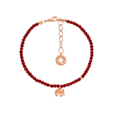 Korallenarmband „Trust“ mit Schutzstein Koralle und  rosé vergoldetem Elefanten aus Sterlingsilber – für Vertrauen, Optimismus und innere Stärke. Handgefertigt in Hamburg.