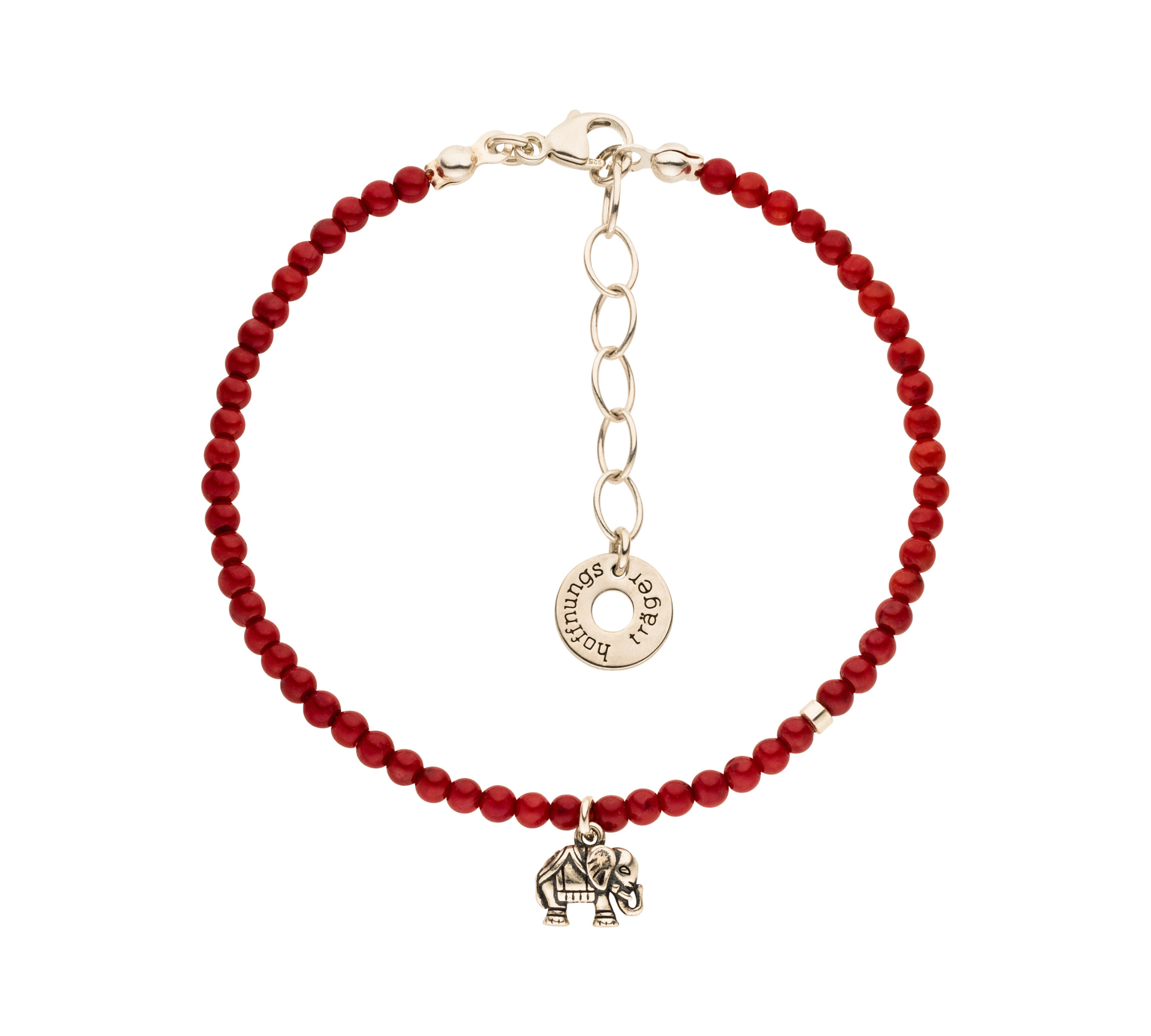 Korallenarmband „Trust“ aus Sterlingsilber: Schutzstein Koralle & Elefant für Vertrauen, Optimismus und innere Stärke. Handgefertigt in Hamburg.