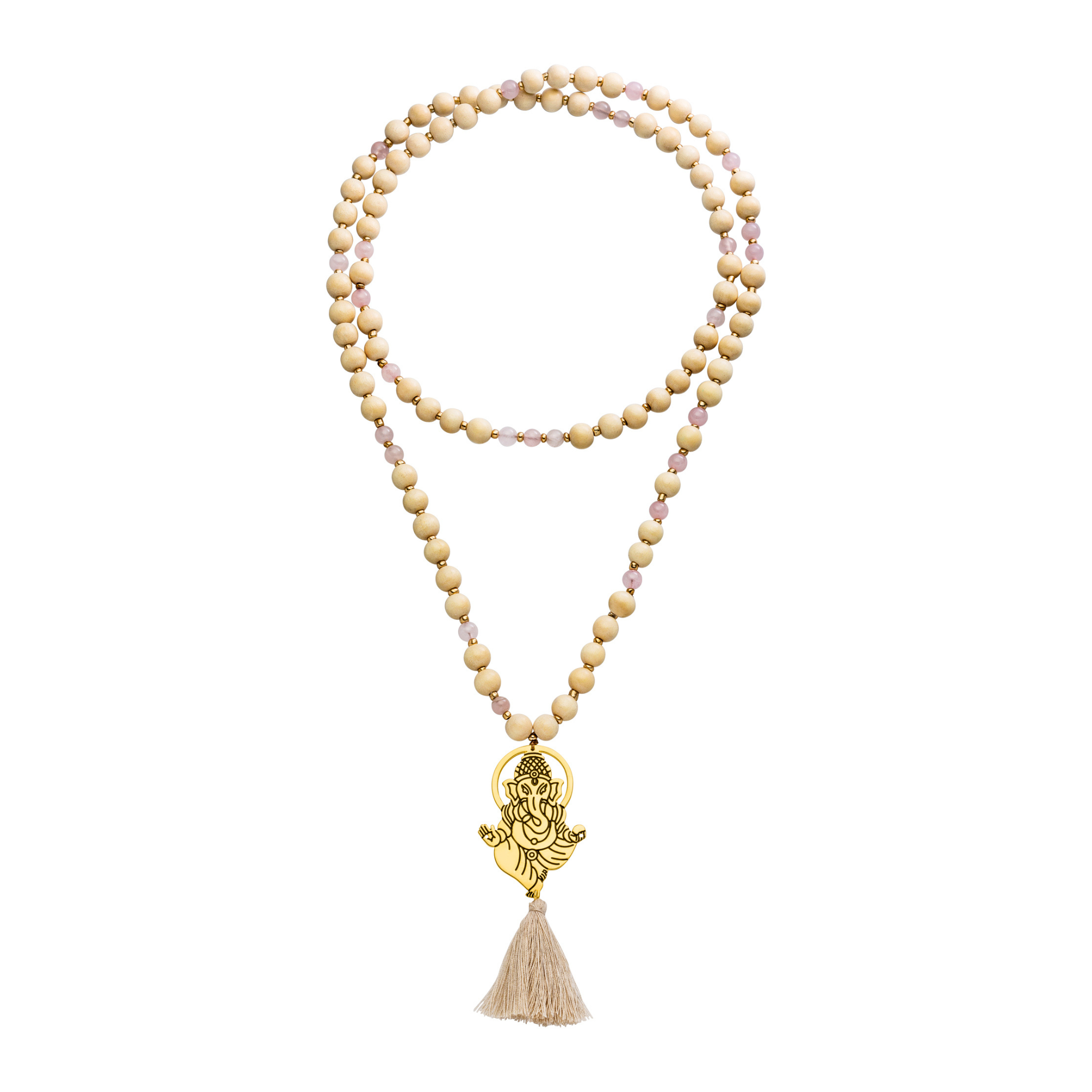 Spirituelle Mala „I Love Myself“ aus Rosenquarz mit Ganesha. Fördert Selbstliebe, Herzöffnung und innere Balance. Dein täglicher Seelenbegleiter.