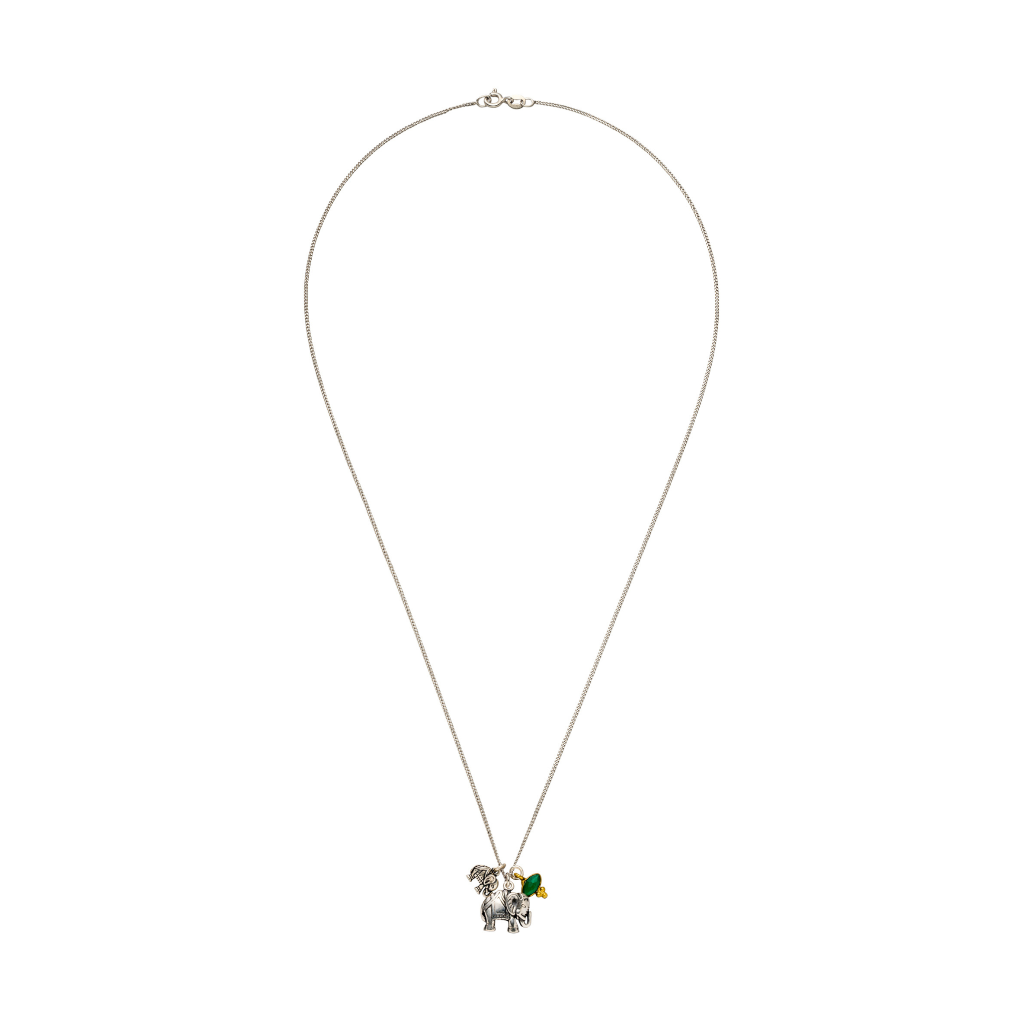 Elefanten Kette „Deep Connection“ aus Silber mit grünem Onyx: Symbol für Verbundenheit, Schutz und inneren Frieden. Länge 50 oder 60 cm.