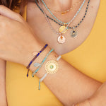 Mandala Armband 925 Silber vergoldet mit Achat Edelsteinen.