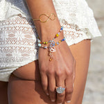 Buntes Edelstein Armband mit Citrin, Sterlingsilber, und Vintage Glasperlen aus Ghana. Schmuck für Freiheit, Freude und positive Energie.