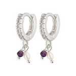 Klappcreolen mit funkelnden Zirkonia, Amethyst und Perle.