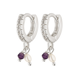 Klappcreolen mit funkelnden Zirkonia, Amethyst und Perle.