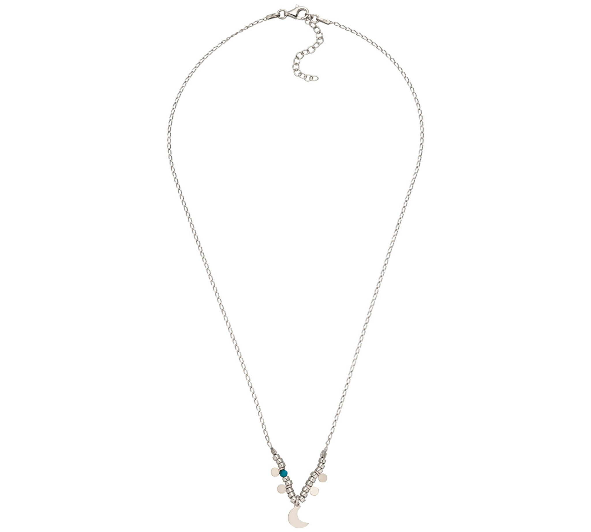 Silberne Mond Kette mit Halbmond und Apatit Edelstein.