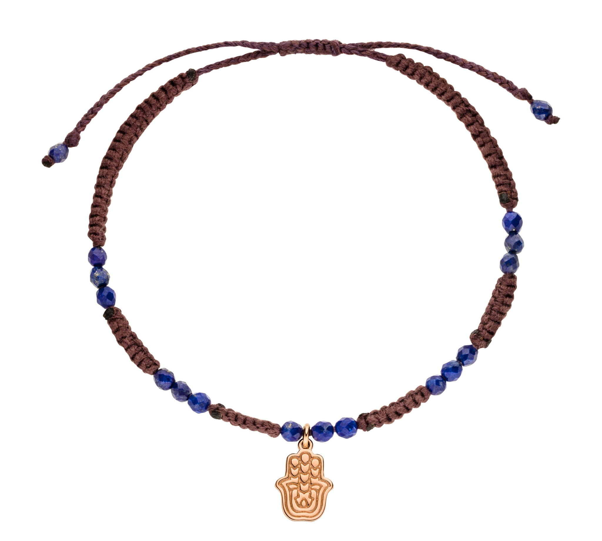 Bordeauxfarbenes Hamsa Hand Armband mit Lapislazuli Edelsteinen. Hamsa Hand 925 Silber roségold. Einheitsgröße.