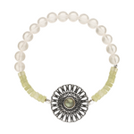 Bergkristall Edelstein Armband mit 925 Silber Mandala Amulett und Labradorit. ca. 17 cm. Stretcharmband.