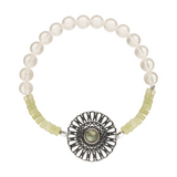 Bergkristall Edelstein Armband mit 925 Silber Mandala Amulett und Labradorit. ca. 17 cm. Stretcharmband.