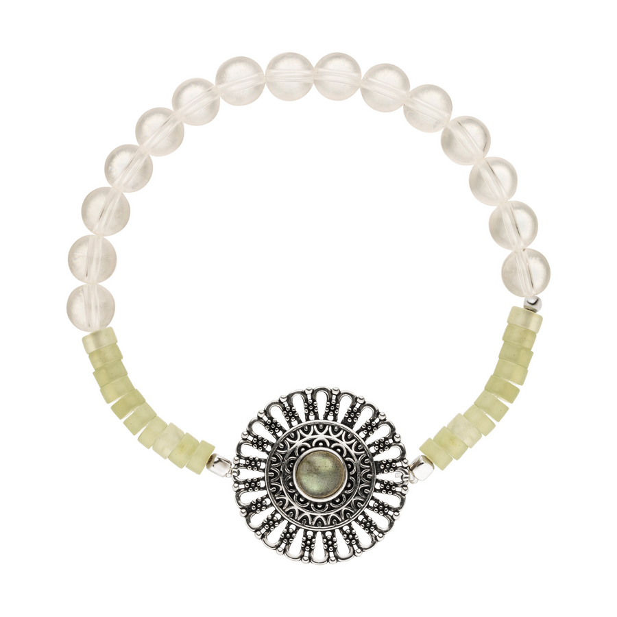 Edelstein Armband mit 925 Silber Mandala Amulett.