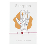 Größenverstellbares Sternzeichen Armband für Skorpion mit Karneol Stein, sowie erklärender Karte. Skorpion Geschenk!