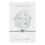 Sternzeichen Armband Jungfrau mit drei Jade Edelsteinen. Für alle Handgelenke passend. Größenverstellbar.