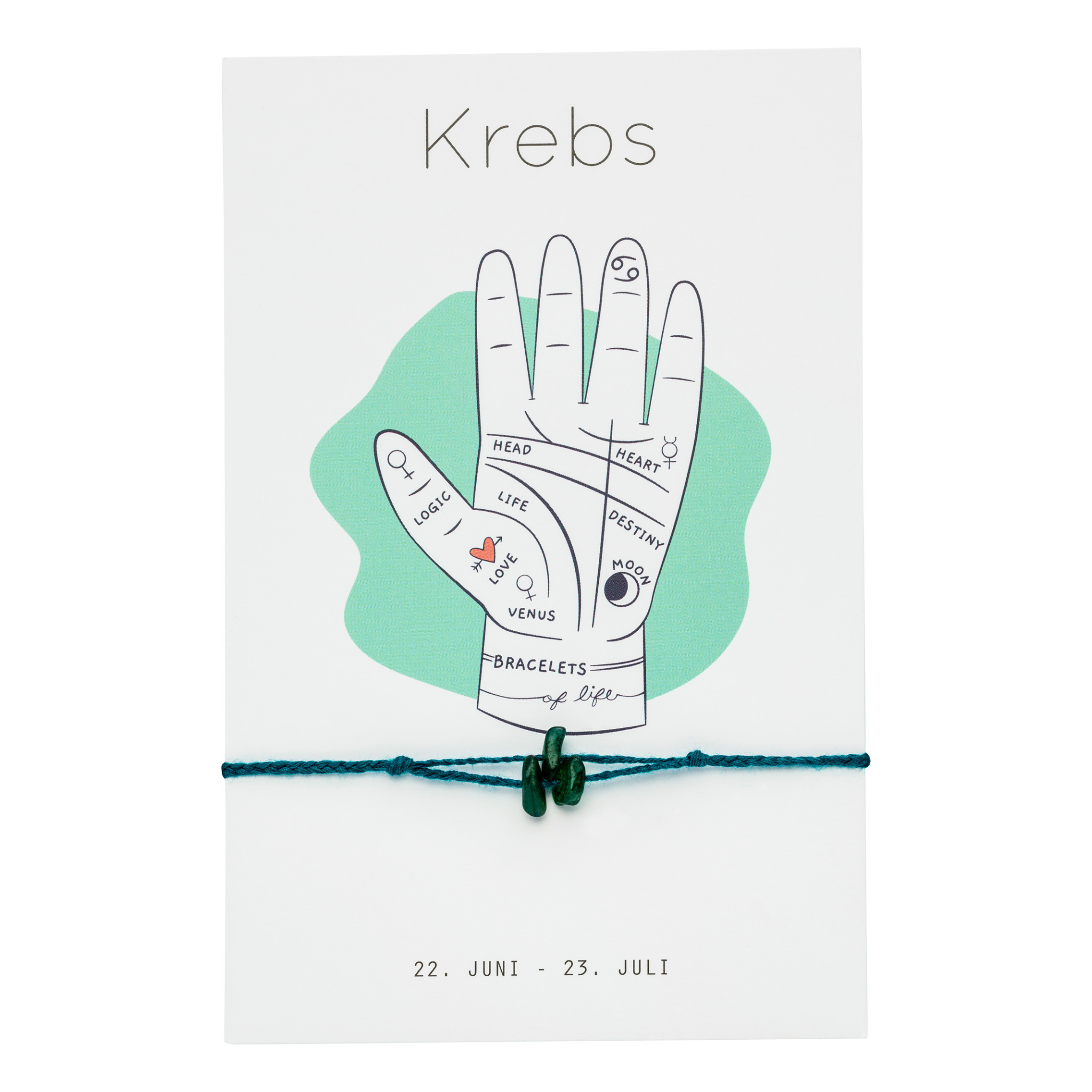 Sternzeichen Armband Krebs mit drei Aventurin Edelsteinen. Einheitsgröße. Tolles Geschenk für Krebs Sternzeichen.
