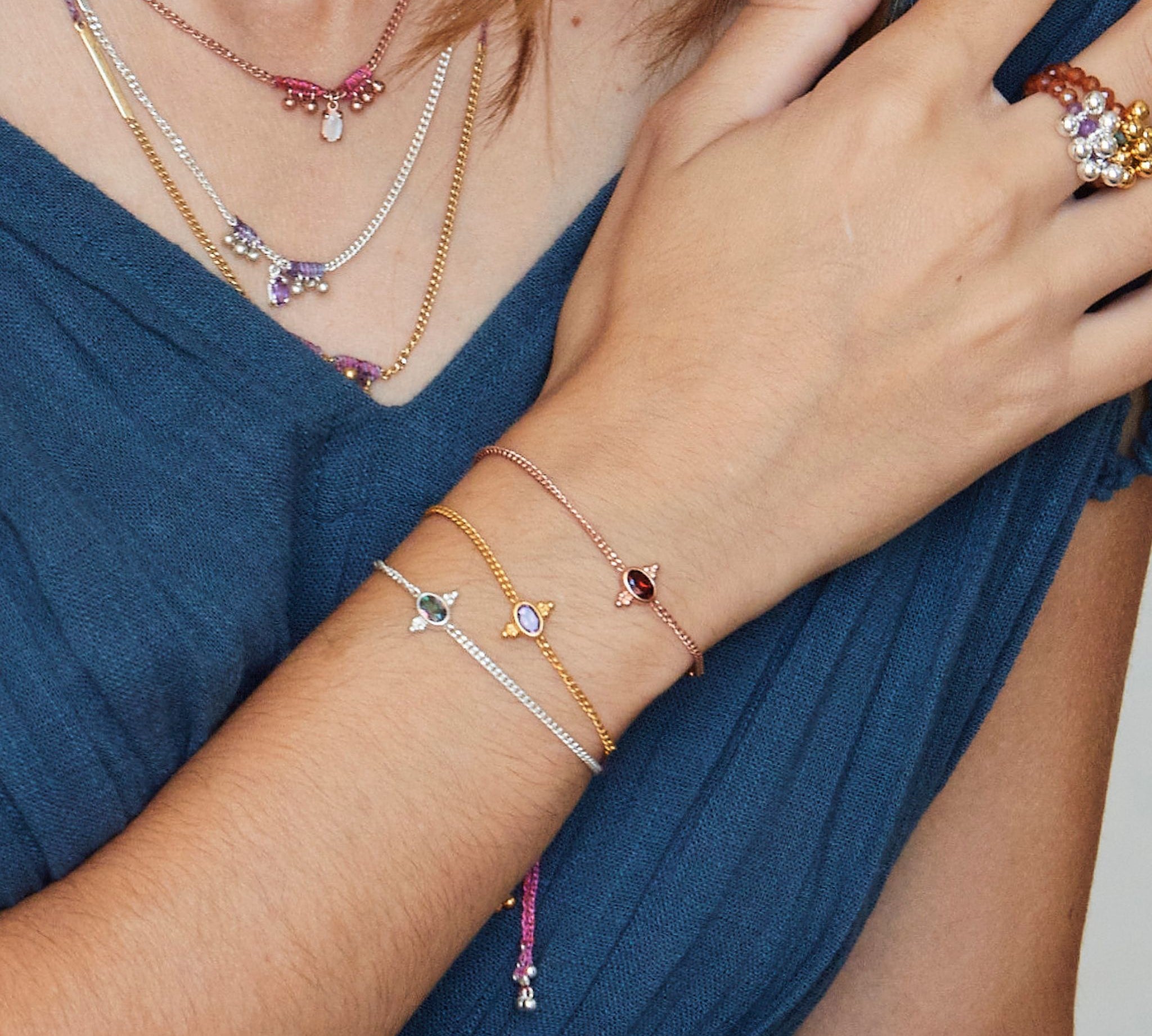 Boho Armband mit Topas Edelstein und 925 Silber Armband.