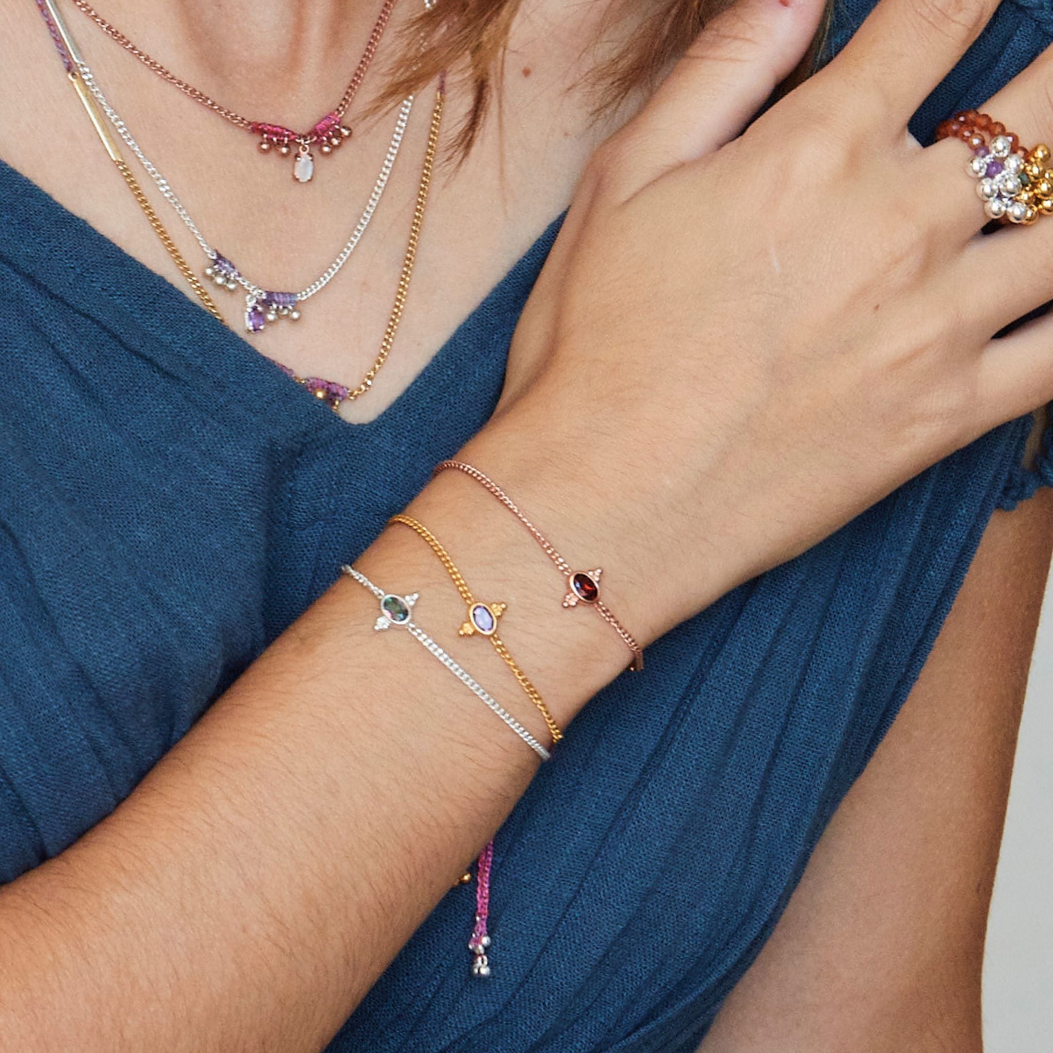 Boho Armband mit Topas Edelstein und 925 Silber Armband.