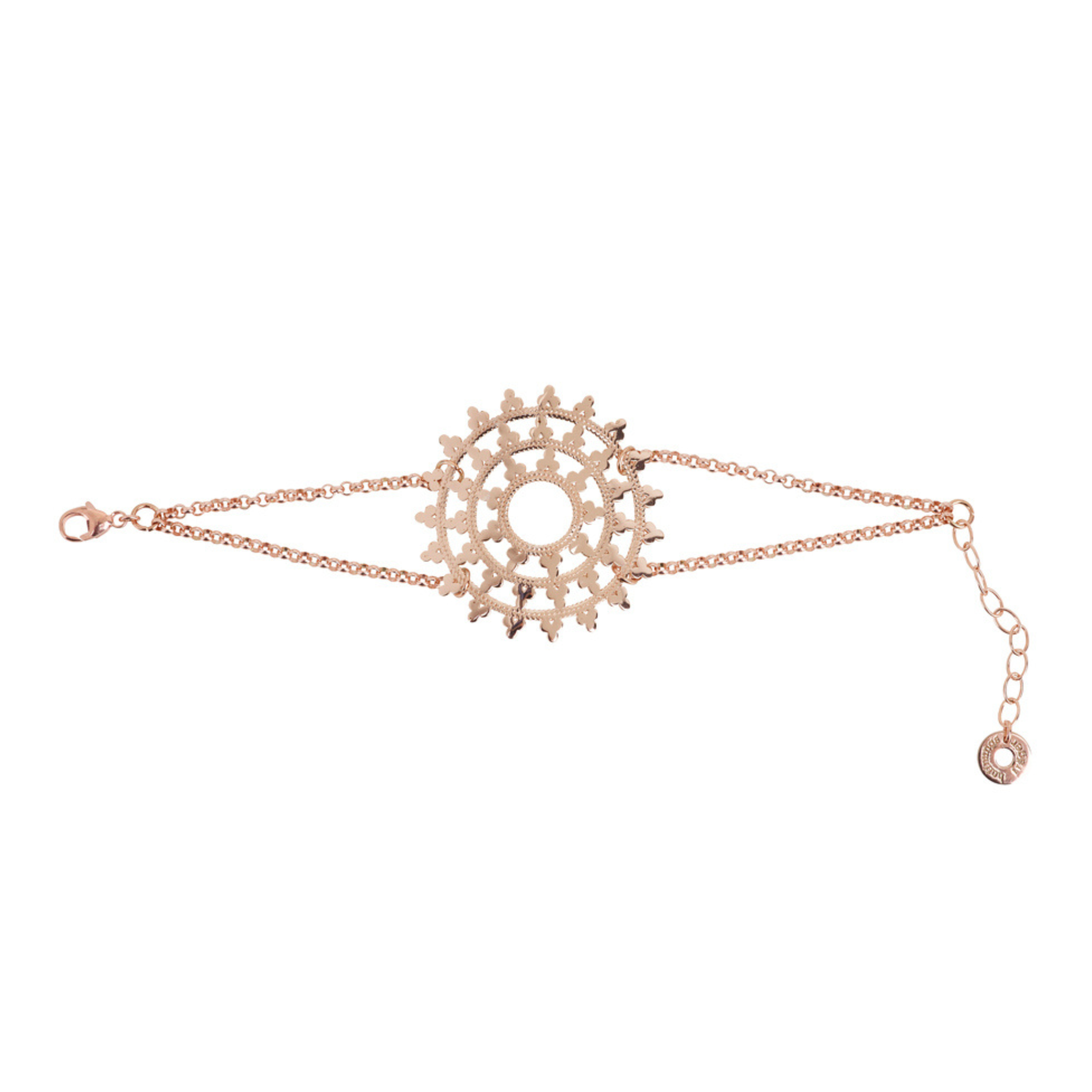 Karma Armband mit Karma Wheel Anhänger aus 925 Silber rosévergoldet.  Das Armband für Lebensfreude und positive Energie.