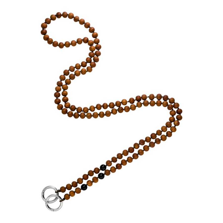 Handykette Handy-Mala mit 108 Perlen aus Sandelholz und Onyx.