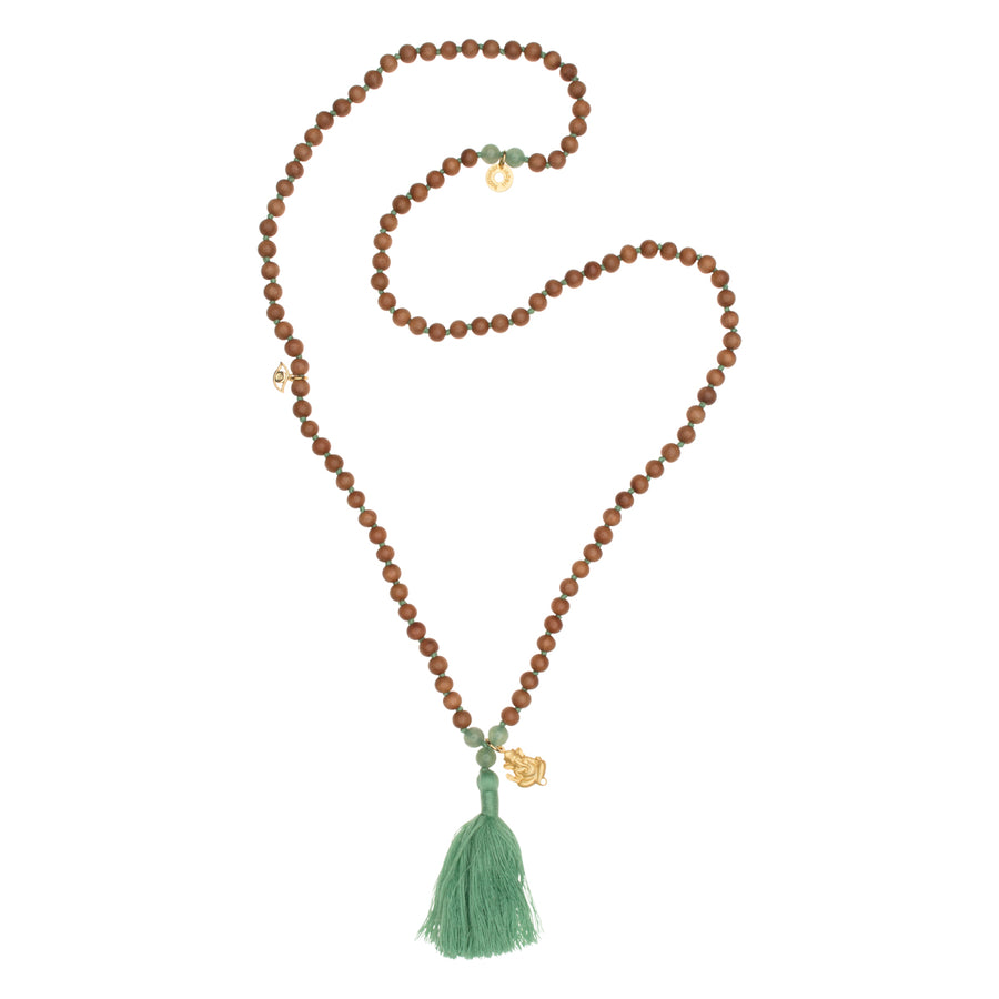 Korte Sandelhout Gem Mala met Ganesha