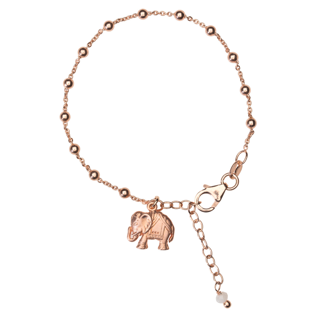 Armband Elefant in 925 Silber 18K Rosévergoldet mit happy Elefant Anhänger. Glückskette. Mit Verlängerungskette.