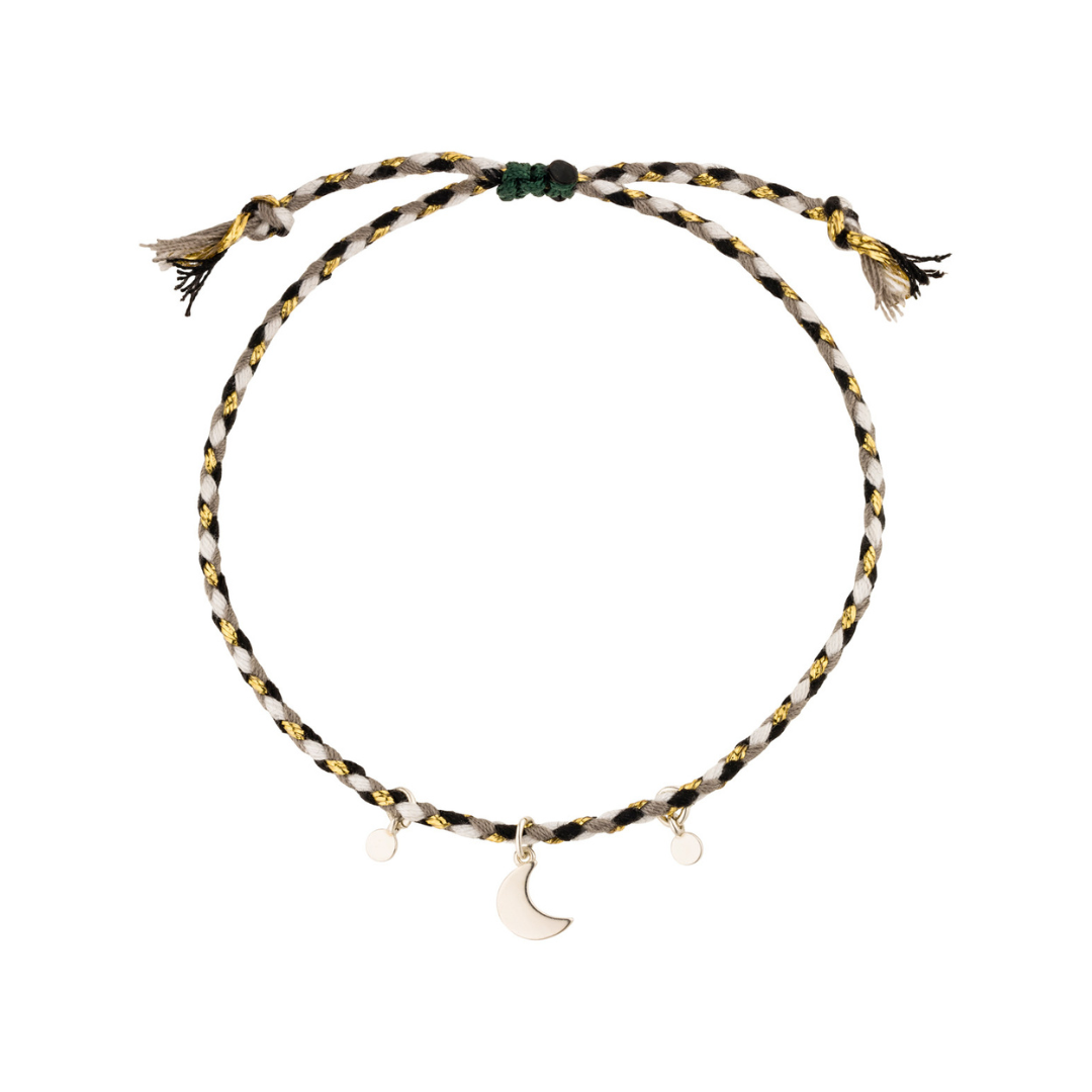 Mond Armband mit 925 Silber Mond Anhänger. Beige, Weiß, Gold Farben. Einheitsgröße. Happy Moon Armband.