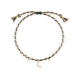 Mond Armband mit 925 Silber Mond Anhänger. Beige, Weiß, Gold Farben. Einheitsgröße. Happy Moon Armband.