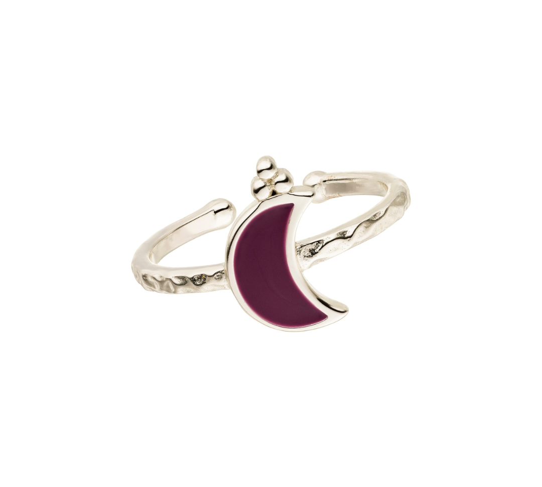 Mond Ring aus Sterling Silber mit lilafarbenem Mond.