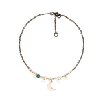 Schickes Mond Armband aus 925 Silber und geschwärztem 925 Silber mit Halbmond Anhänger und geschliffenem Apatit Edelstein. 15 - 17 cm lang.